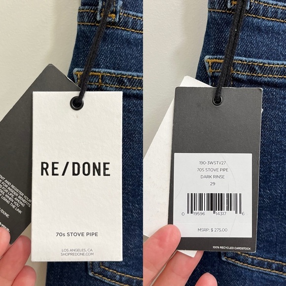 Redone 70s Stove Pipe Jeans in Dark Rinse Size 29 - Picture 16 of 16